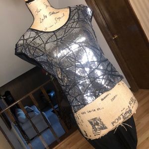 Black & Half/Silver Sequence Shirt